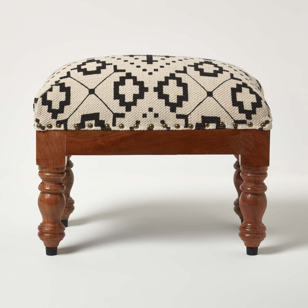 Homescapes (50 X 30 X 40 Cm) Reva Black Geometric Footstool