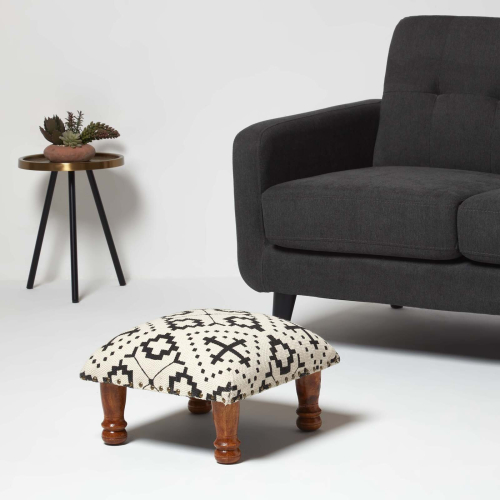 Homescapes (40 x 40 x 25 cm) Reva Black Geometric Footstool 1