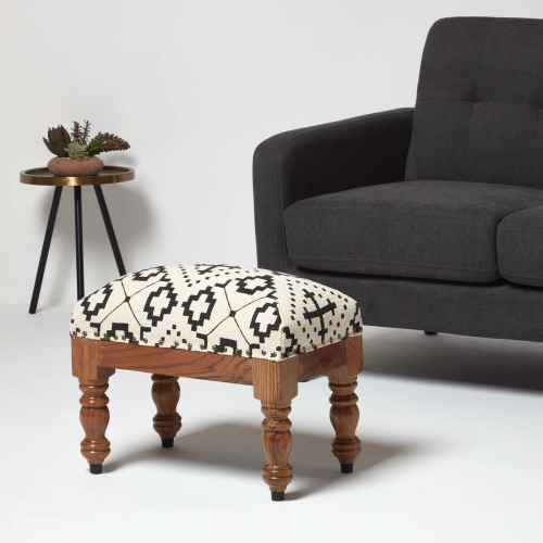 Homescapes (50 x 30 x 40 cm) Reva Black Geometric Footstool 1