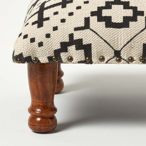 Homescapes (40 x 40 x 25 cm) Reva Black Geometric Footstool 2