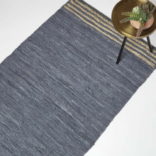 (Grey, 90 x 150 cm) Recycled Leather Handwoven Stripe Rug