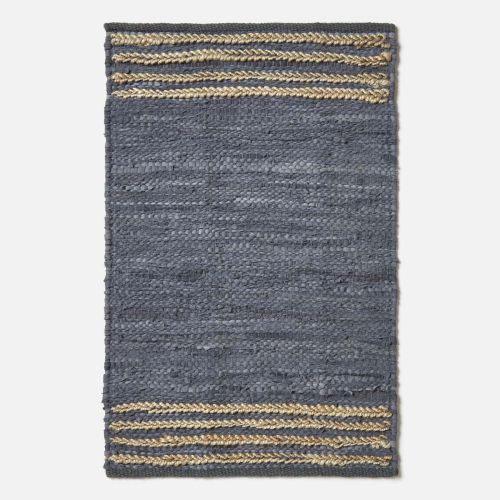 Homescapes (Grey, 60 x 90 cm) Recycled Leather Handwoven Stripe Rug 1