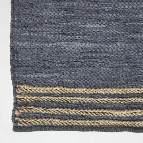 Homescapes (Grey, 60 x 90 cm) Recycled Leather Handwoven Stripe Rug 2