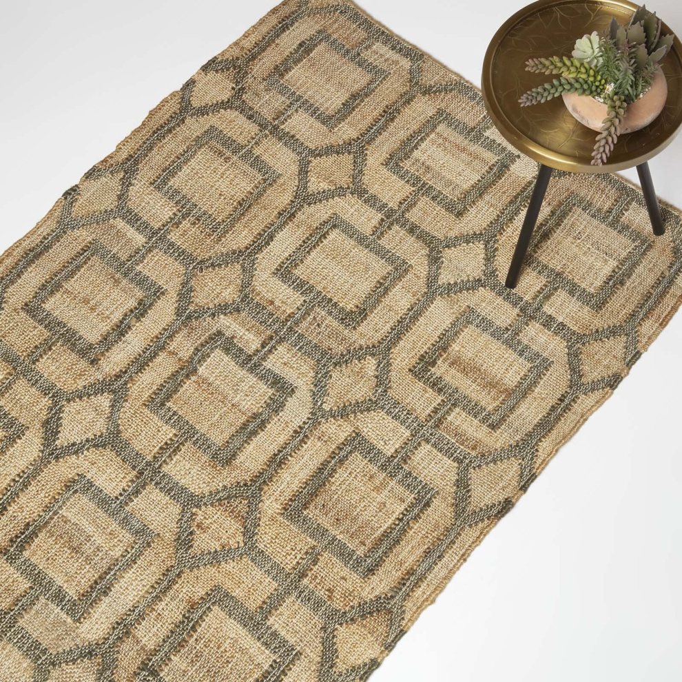 Homescapes (90 X 150 Cm) Tiran Geometric Handwoven Jute Rug Brown