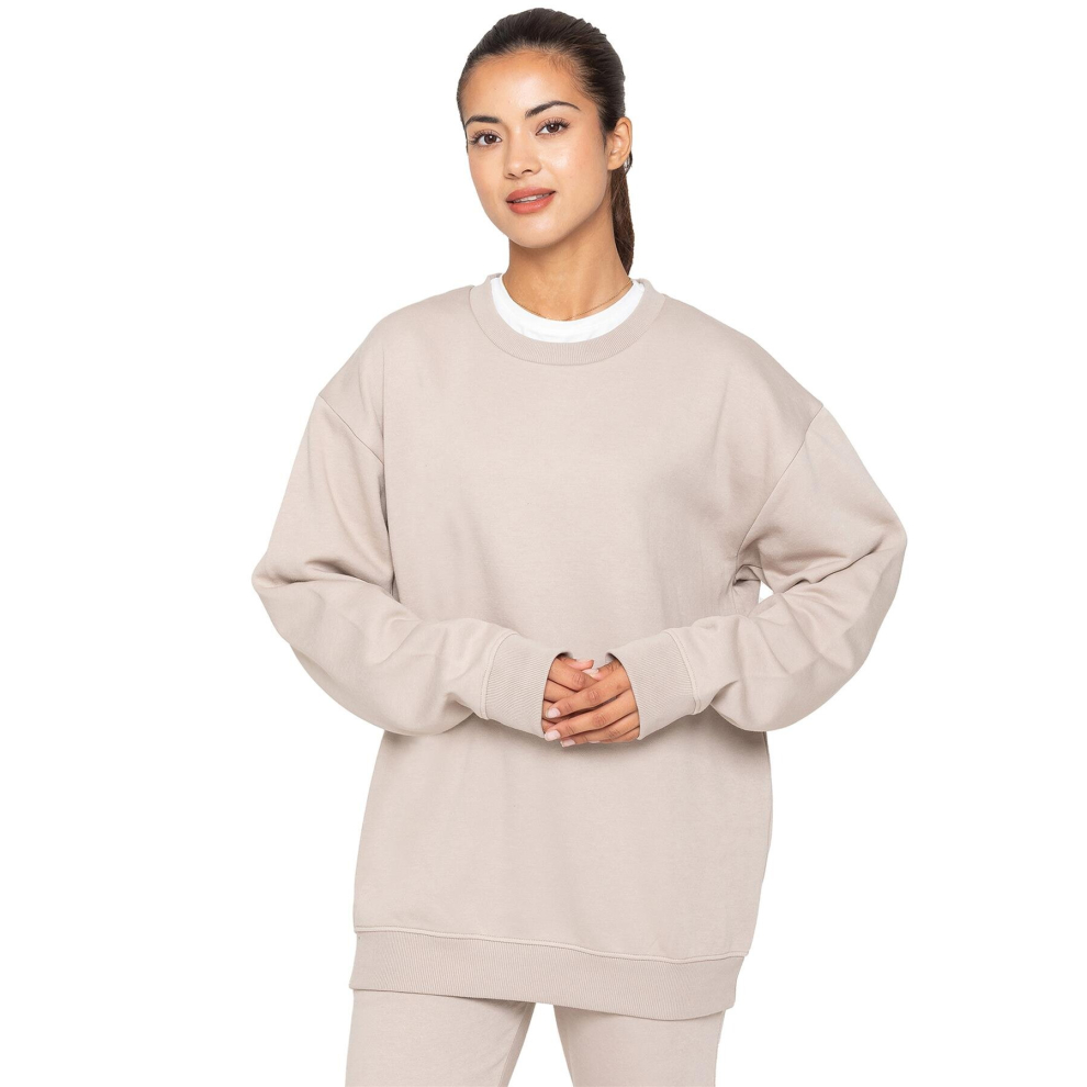 (S, Beige) Enzo Womens Oversized Sweatshirt