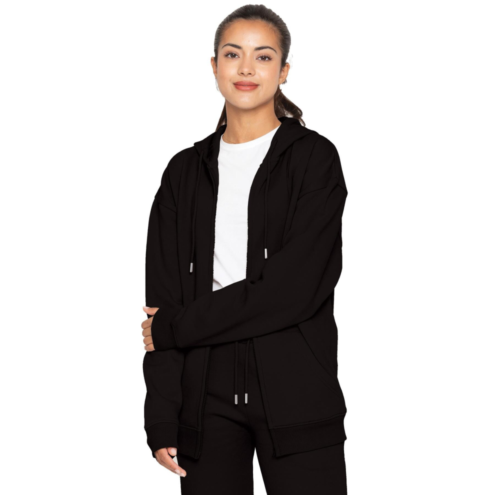 (L, Black) Enzo Womens Oversized Zip Hoodie