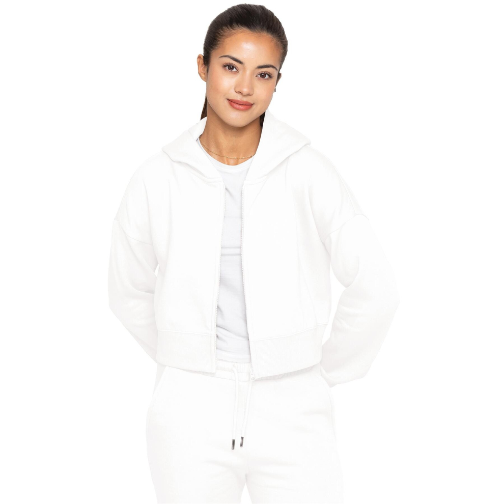 (S, Off-White) Enzo Womens Crop Zip Hoodie