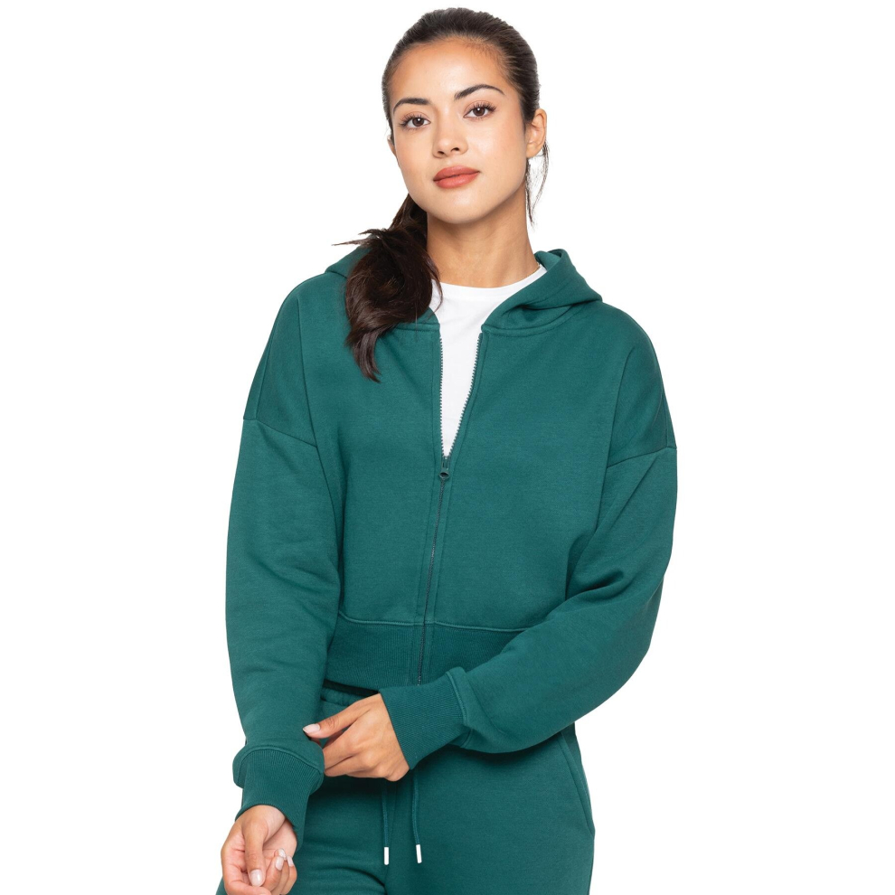 (M, Dark Green) Enzo Womens Crop Zip Hoodie