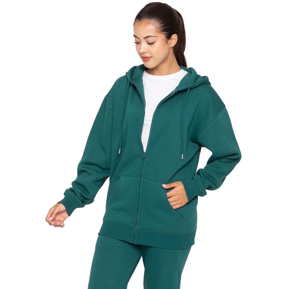 (M, Dark Green) Enzo Womens Oversized Zip Hoodie