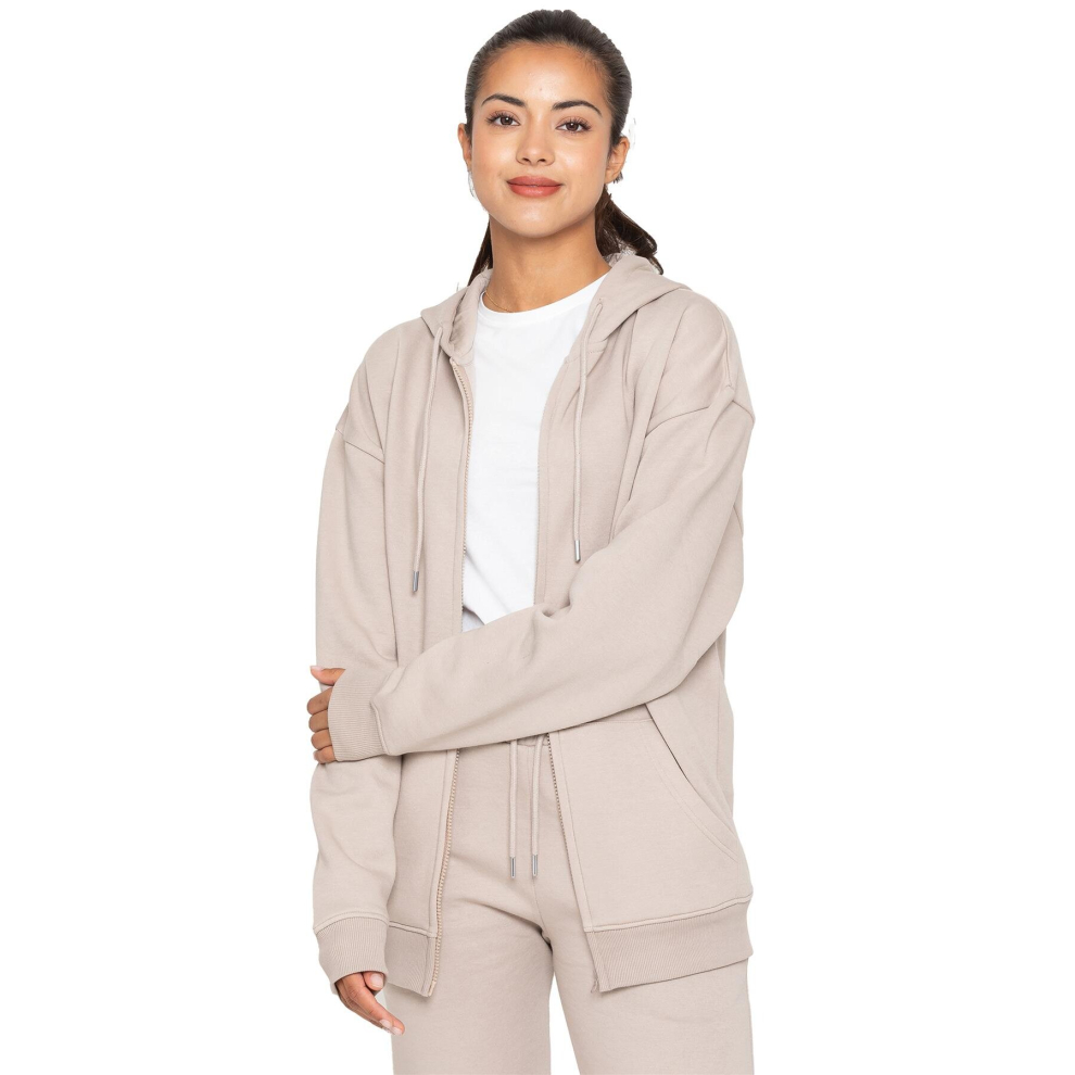 (S, Beige) Enzo Womens Oversized Zip Hoodie