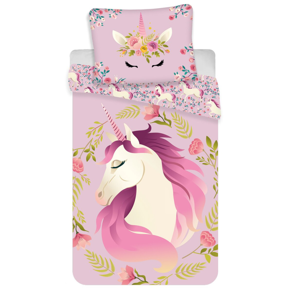 Unicorn Flowers 100% Cotton Single Duvet Cover Set - European Size