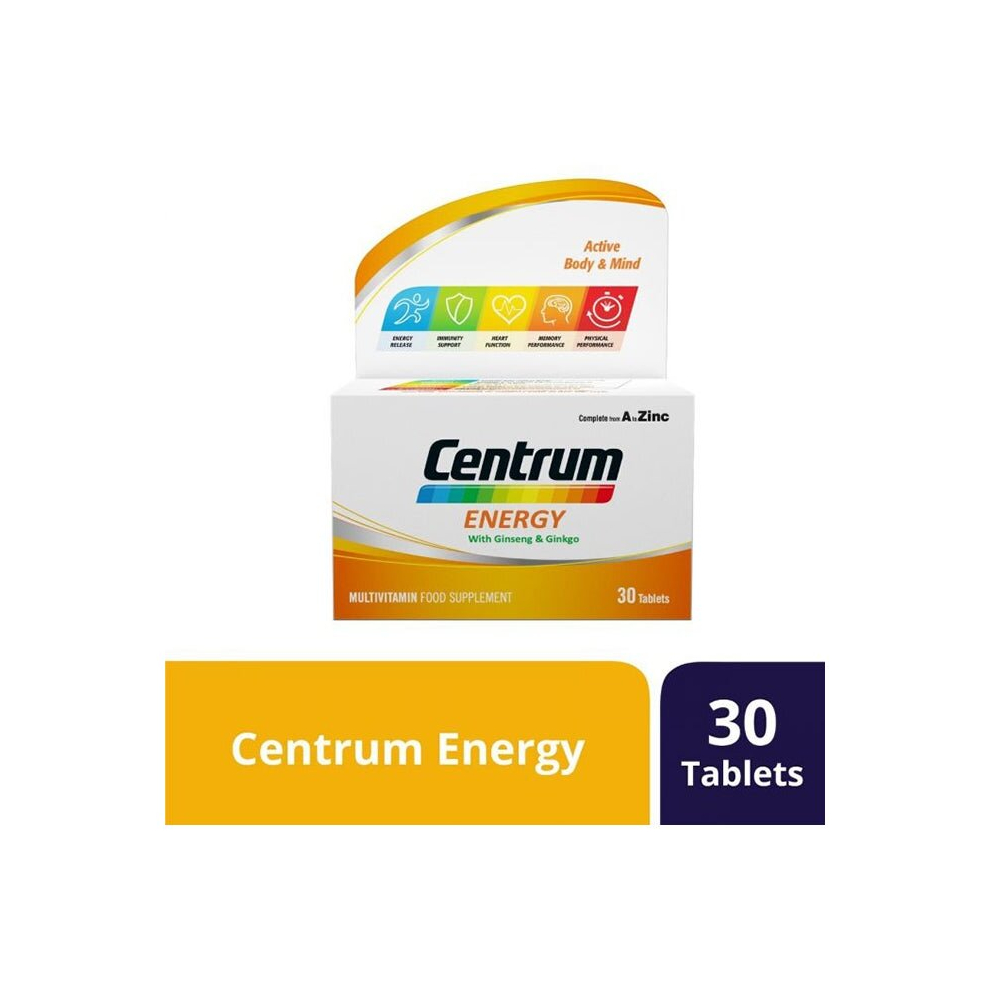 Centrum Energy Multivitamin Supplement Tablets With Vitamins, Iron, With Ginseng & Ginkgo Biloba, Dietary Supplement, 30 Tablets