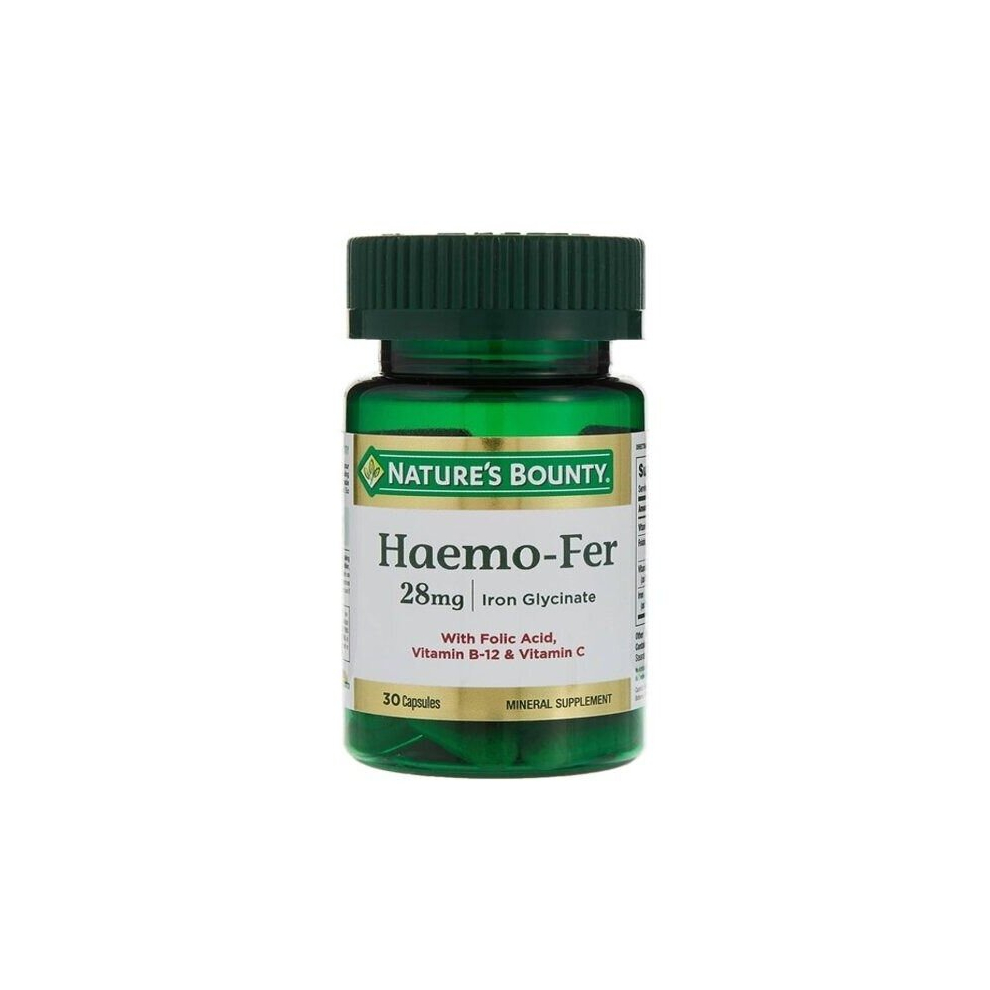 Nature'S Bounty Supplement Haemo-Fer 28Mg, Contains Iron Bis-Glycinate 30 Capsules, Dietary Supplement