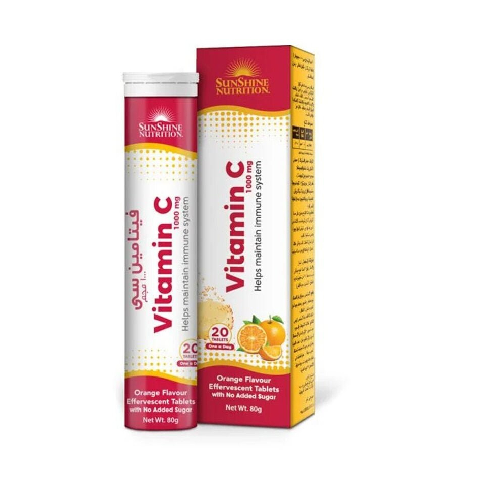 Orange Sunshine Nutrition Vitamin C 1000Mg Effervescent Flavor, Dietary Supplement 20 Tablets