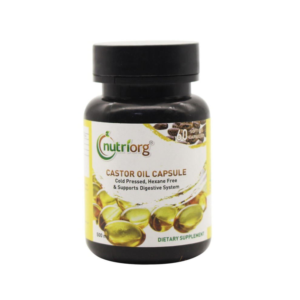 Nutriorg Castor Oil Soft Gel 60 Capsules 500Mg For Hair And Skin, Natural Laxative, Quick Release, Dietary Supplement