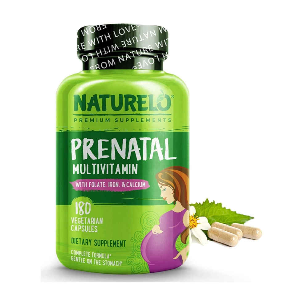 Naturelo Prenatal Multivitamin With Folate, Iron & Calsium 180 Vegetarian Capsule, Dietary Supplement, Complete Formula Gentle On The Stomach
