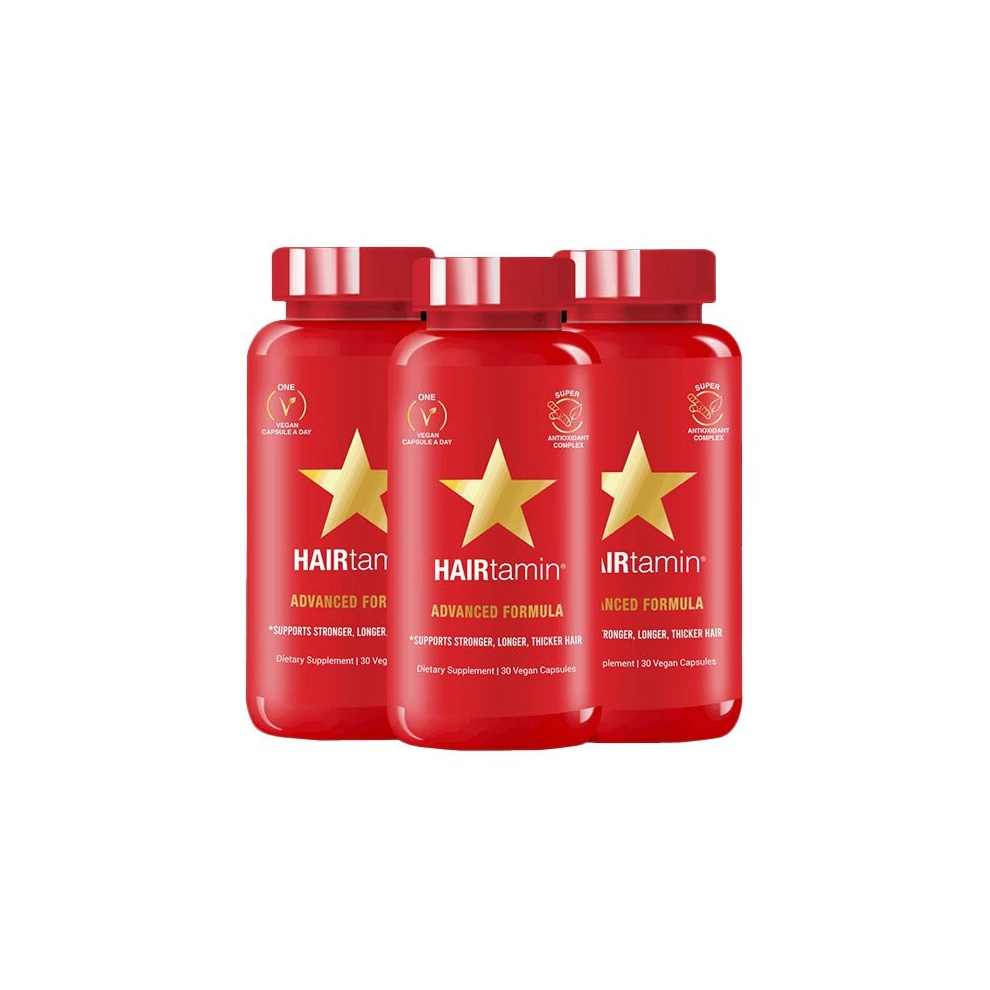 Hairtamin Advanced Formula Dietary Supplement, Support Stronger, Longer, Thicker Hair, 30 Vegan Capsules Pack Of 3