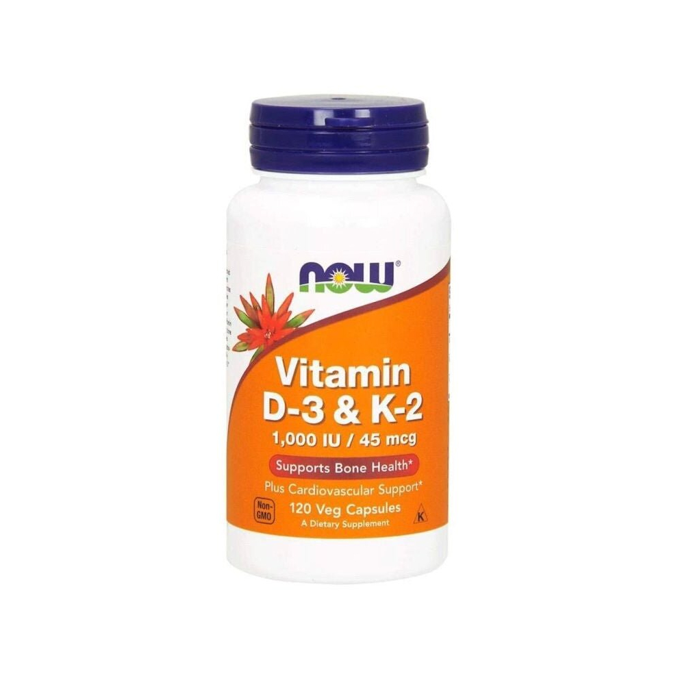 Now Vitamin D3 & K2, 1,000 Iu/45 Mcg Supplement, Multi-Vitamins, Supports Bone Health, 120 Veg Capsules, Dietary Supplement