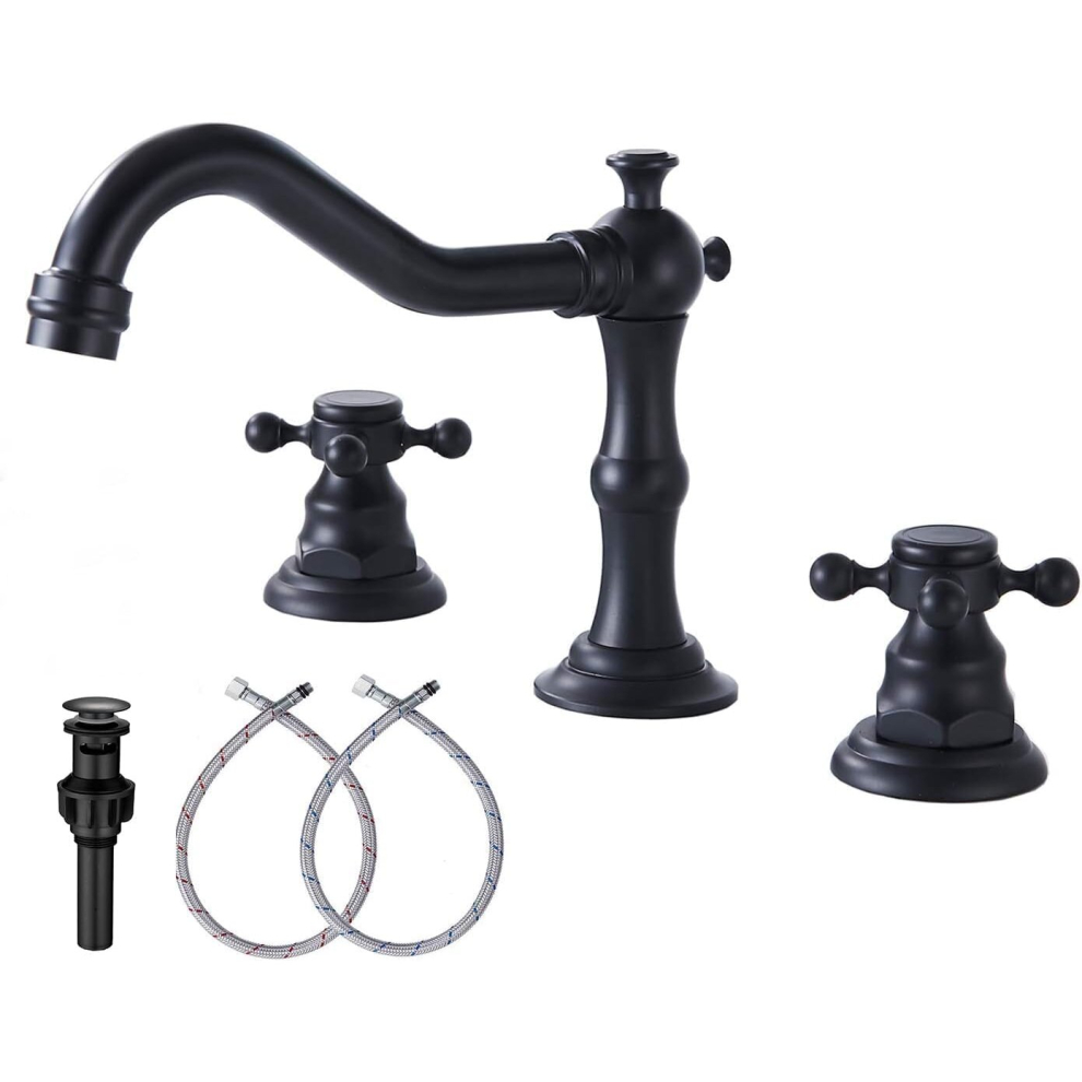 Black Bathroom Faucet Ggstudy Faucets Bathroom Sink 2 Handle 3 Hole 8 Inch Widespread Bathroom Faucet With Drain Assembly And Hose 7770197814850