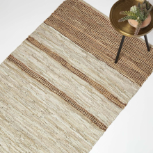 (Brown, 160 x 230 cm) Recycled Leather Handwoven Stripe Rug