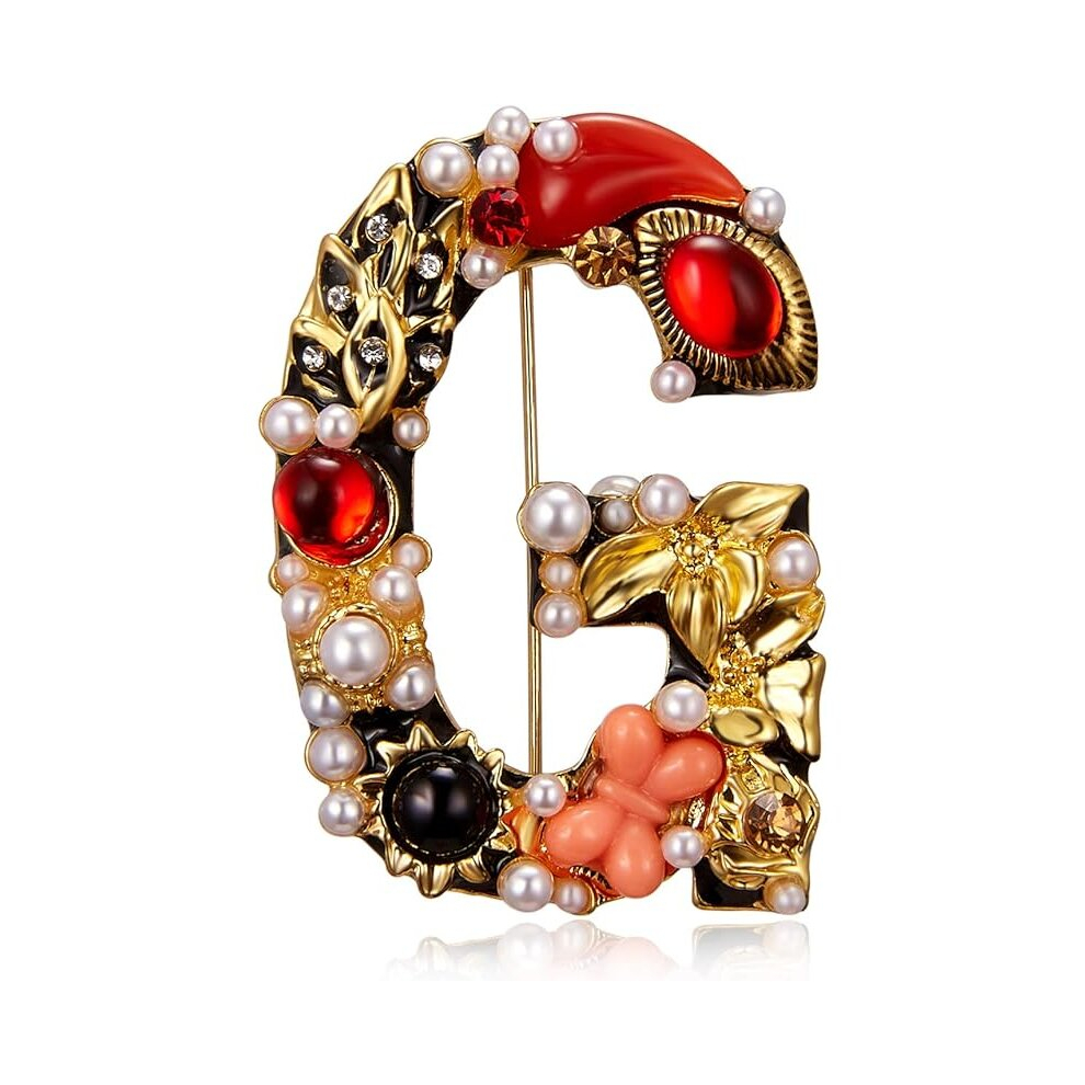 Crystal Pearl Initial Brooch Gold Plated Enamel Colorful Letter Alphabet Breastpin Pin Jewelry for GIFTS