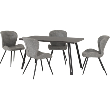 Quebec Wave Edge Dining Set 4 chairs Black Grain Grey Faux Leather