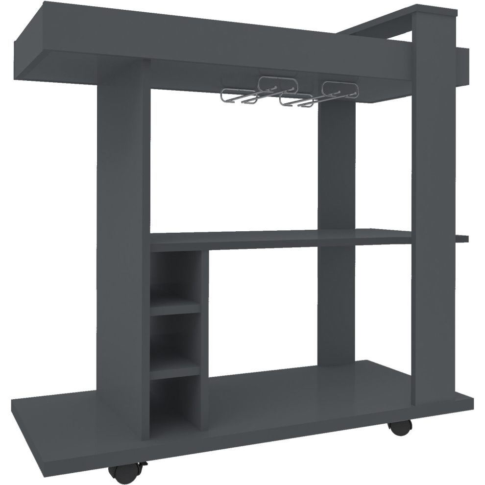 Naples Bar Drinks Cart Oak Finish Bottle Glass Storage Grey 