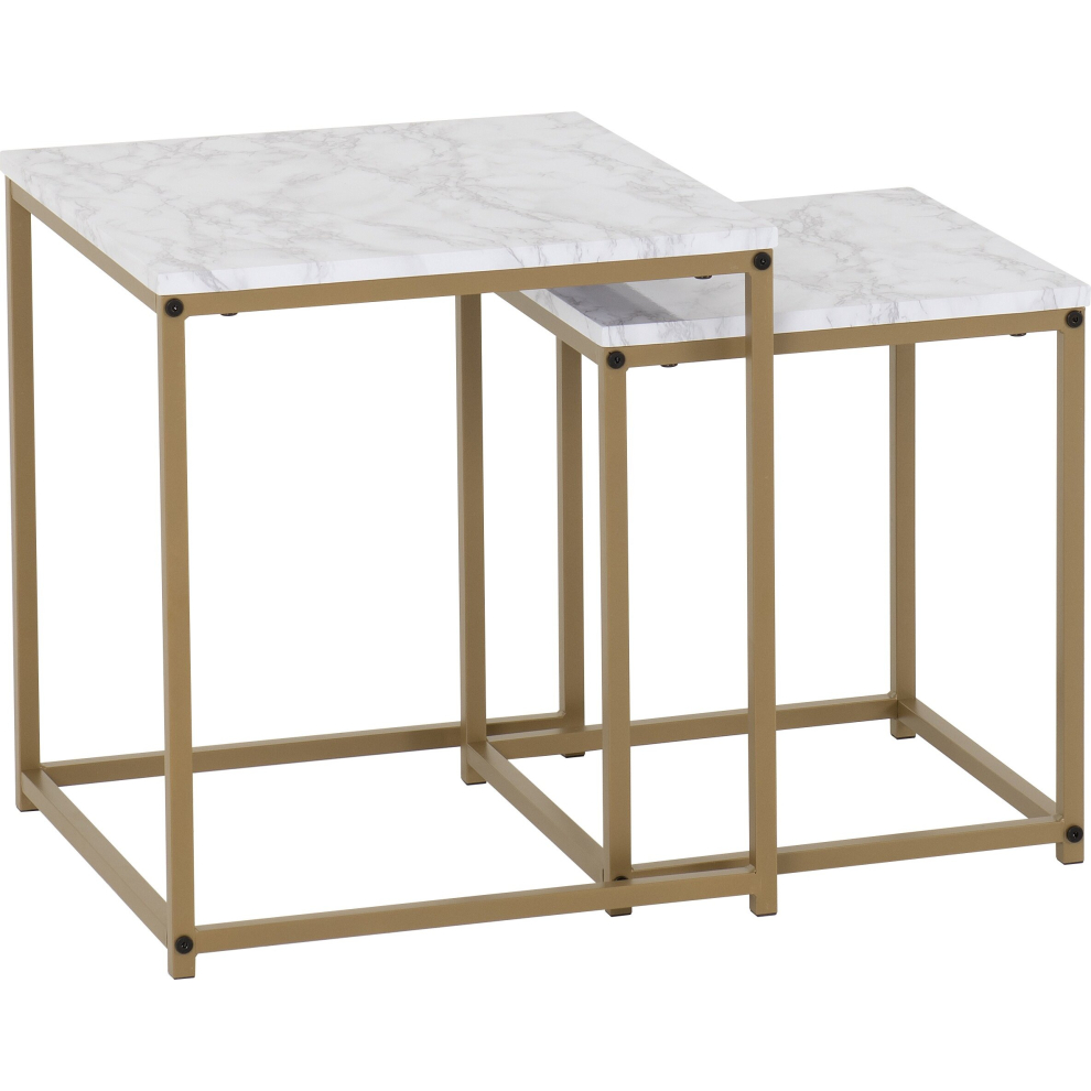 Seconique Dallas Nest Of Two Tables Marble Effect And Gold Tone Metal Finish White