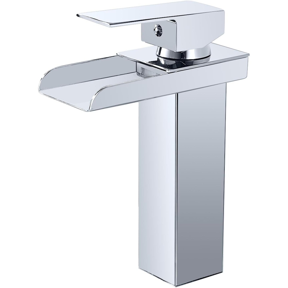 Modern Waterfall Bathroom Faucet,Chrome Waterfall Basin Mixer,Basin Faucet With Spout Height 140Mm,Brass Bathroom Mixer,Cold&Hot Water Available,G3/8 7770197814409