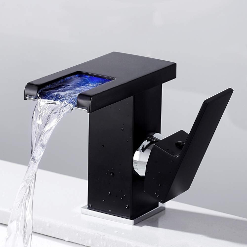 LED Waterfall Bathroom Faucet, Black