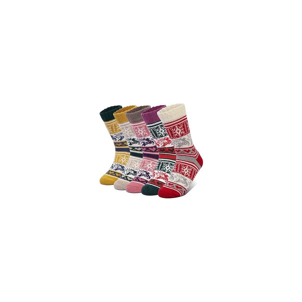 Tianfu 5 Pairs Of Winter Socks For Women Girl Thick Winter Warm Socks Cozy Wool Vintage Style Socks Thermal Women's Christmas Gift
