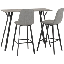 Quebec Concrete Effect & Black Metal Bar Table Set with Grey Faux Leather Stools