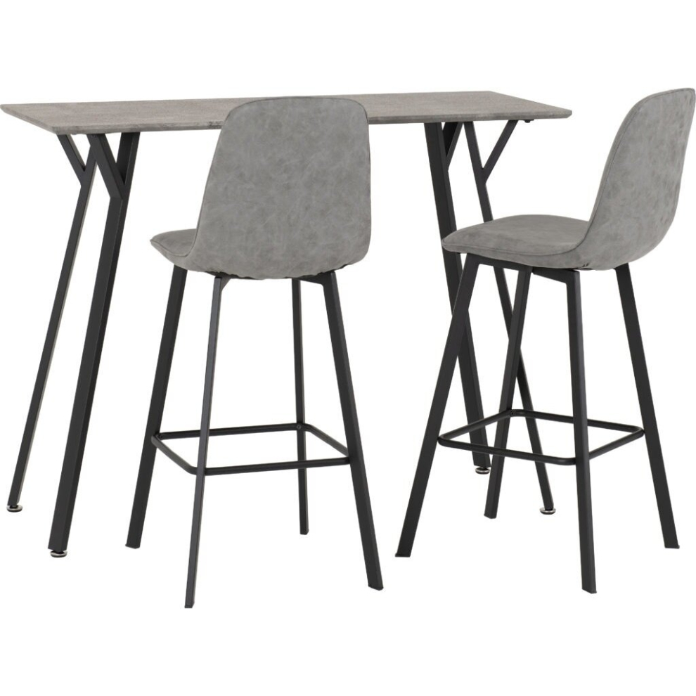 Quebec Concrete Effect & Black Metal Bar Table Set with Grey Faux Leather Stools