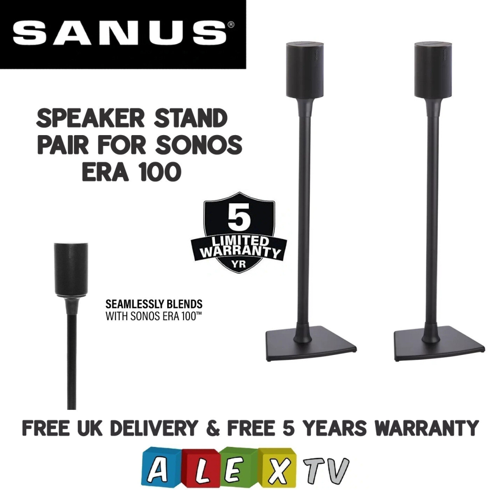 SANUS WSSE12 Black Pair Fixed Height Speaker Stands For Sonos Era 100