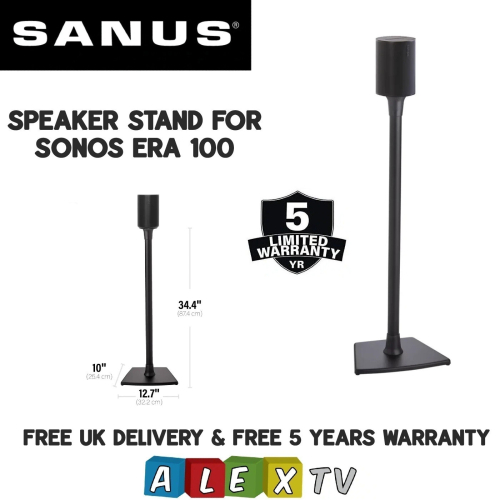 SANUS WSSE11 Black Single Fixed Height Speaker Stand For Sonos Era 100