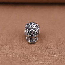 pure 925 sterling silver oxidized big hole silver skull Fits European Charm Bracelet