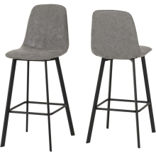 Quebec Pair of Bar Chairs in Grey Faux Leather and Black Metal Legs