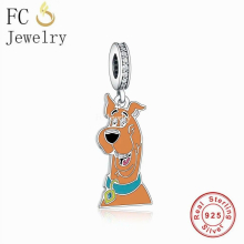 Jewelry Fit Pan Charms Bracelet 925 Silver Cartoon Brown Enamel Dog Pendant Bead For Making Women Berloque