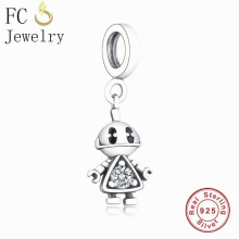 Jewelry Fit Pan Charms Bracelet 925 Sterling Silver Boy Robot Zircon Bead Pendant Making Berloque