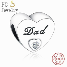 Jewelry Fit Charms Bracelets 925 Sterling Silver Love Heart Letter Dad Zirconia Beads Making Father Berloque