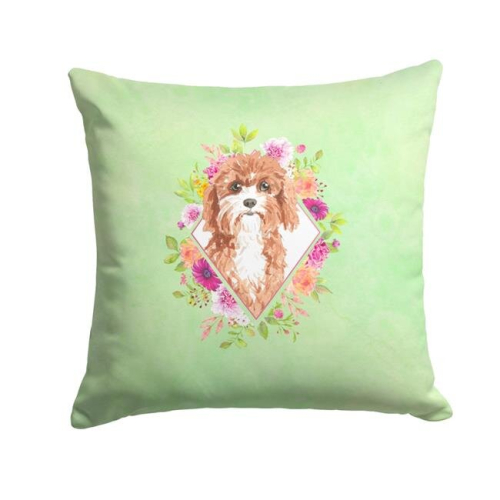 14 x 3 x 14 in. Cavapoo Green Flowers Fabric Decorative Pillow