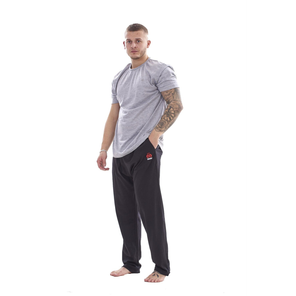 (Grey, L) MALAY Men Cotton Pyjama Set Jersey Top Pants Lightweight Loungewear Nightwear M-XXL