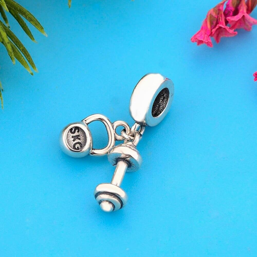 Fit Pan Charm Bracelet Real 925 Sterling Silver Weigh Dumbbells Bead For Making Gym Baby Women Sport Berloque-image-OPC-PCV2NHN-NEW