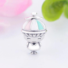 925 Sterling Silver Pink Enamel Propeller Hat Boy Bead Pendant Fit Pan Charm Bracelet Making Family Berloque