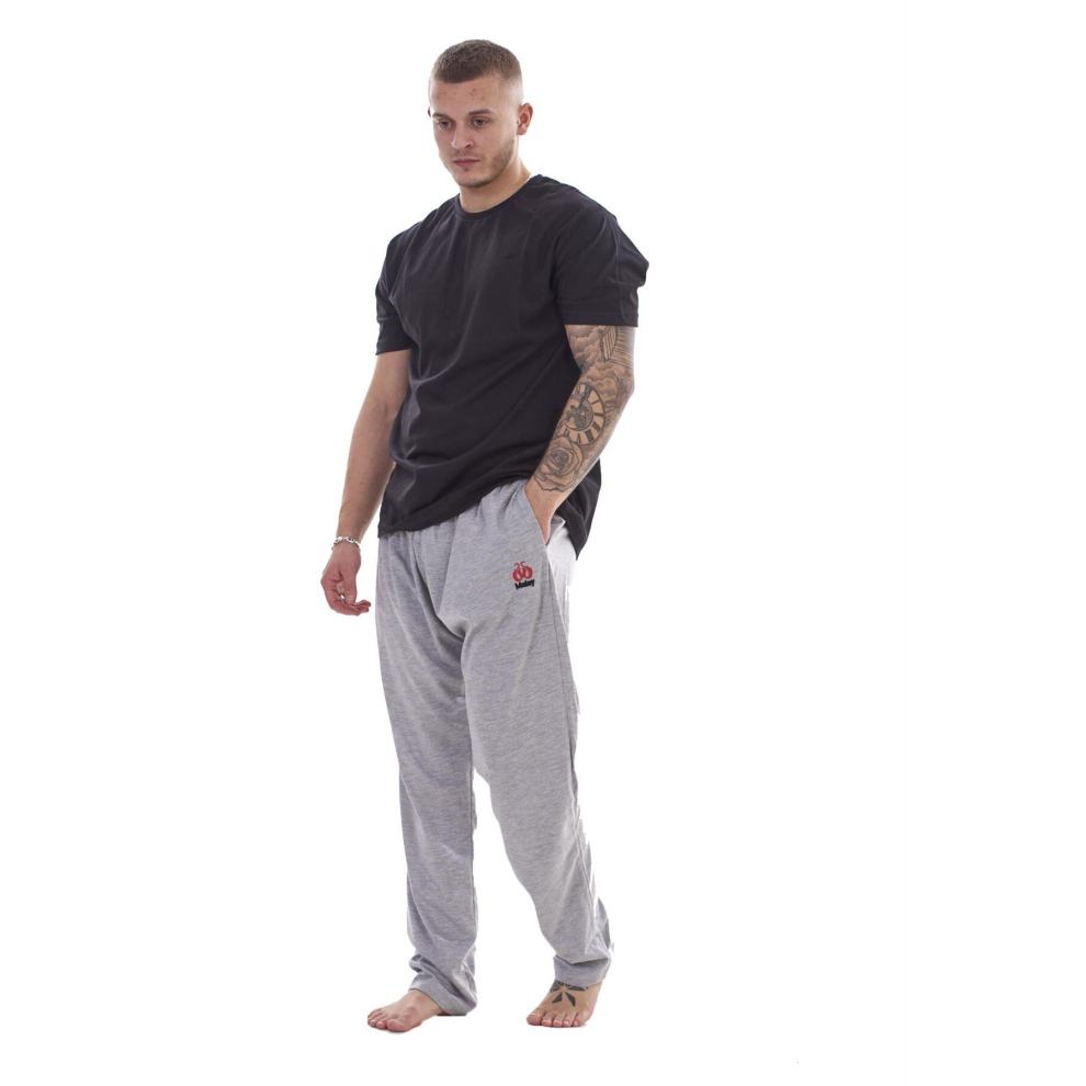 (Black, L) MALAY Men Cotton Pyjama Set Jersey Top Pants Lightweight Loungewear Nightwear M-XXL