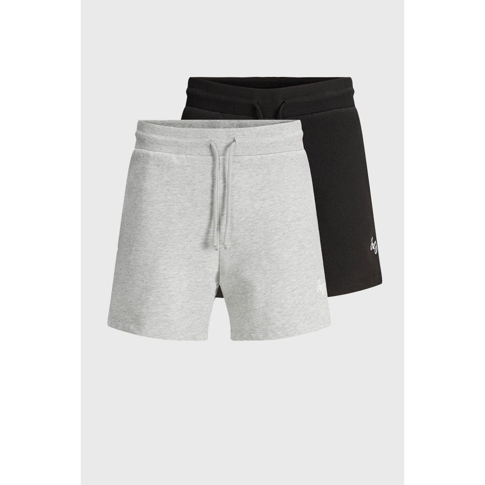 (XL) JACK & JONES 2 pack casual cotton jogger lounge shorts in Black & Grey