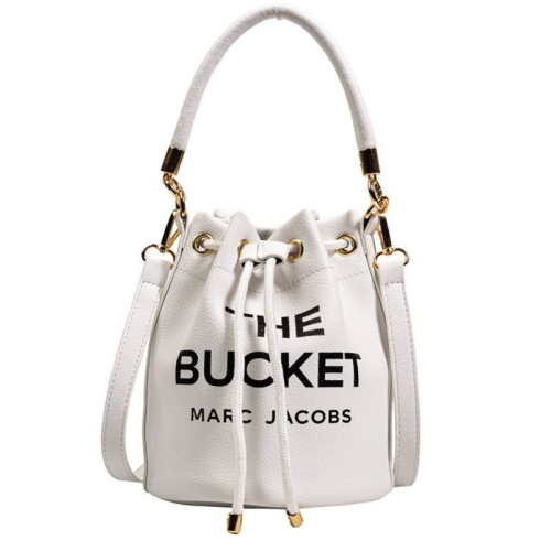 (White) Bucket Handbag Women Leather Drawstring Shoulder Crossbody Bag Daily Travel Gift