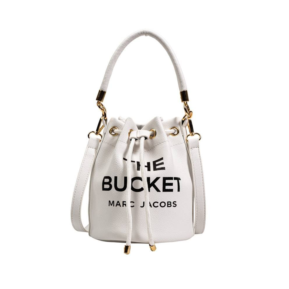 (White) Bucket Handbag Women Leather Drawstring Shoulder Crossbody Bag Daily Travel Gift