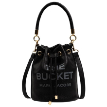 (Black) Bucket Handbag Women Leather Drawstring Shoulder Crossbody Bag Daily Travel Gift