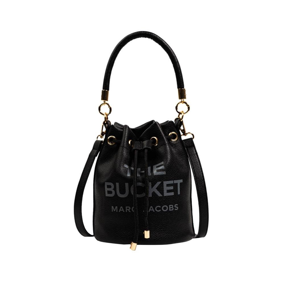 (Black) Bucket Handbag Women Leather Drawstring Shoulder Crossbody Bag Daily Travel Gift